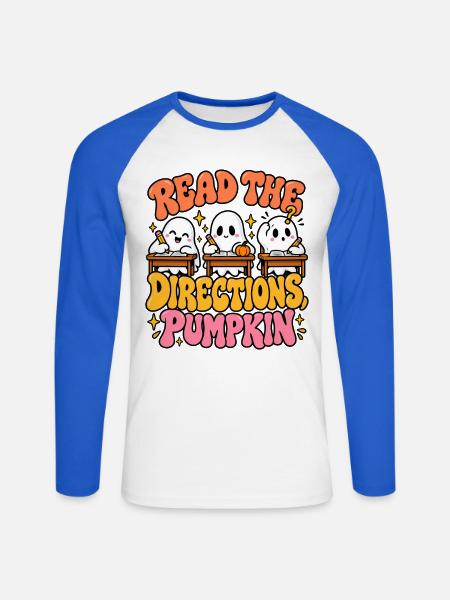 Read the Directions Pumpkin Cartoon - Unisex Baseballshirt langarm - Weiß/Royalblau