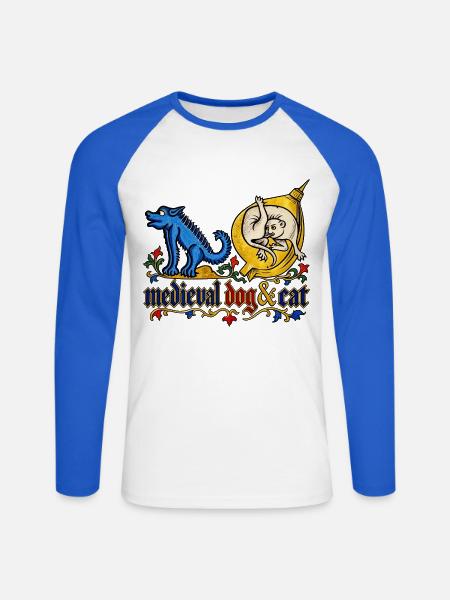 Mittelalterliche Hunde und Katzen - Unisex Baseballshirt langarm - Weiß/Royalblau