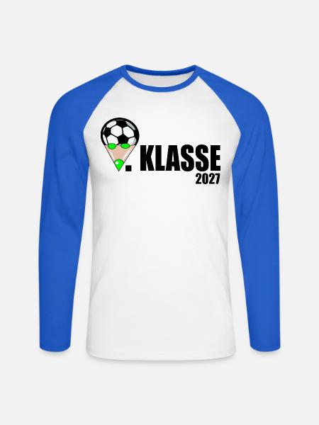 Schulkind 1. Klasse Fußball - Unisex Baseballshirt langarm - Weiß/Royalblau
