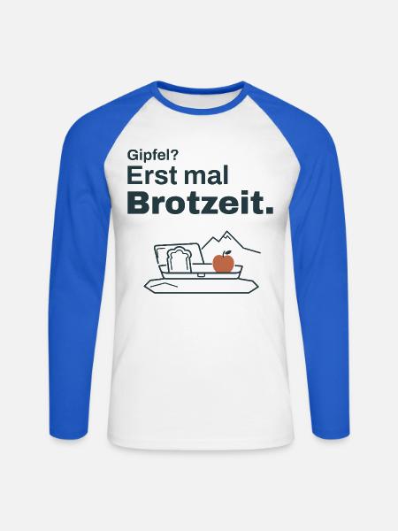 Gipfel? Erst mal Brotzeit – Wandern - Unisex Baseballshirt langarm - Weiß/Royalblau