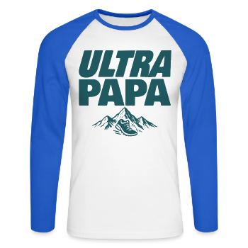Ultra Papa Trail - Unisex Baseballshirt langarm - Weiß/Royalblau - Vorne - Nik (191cm)