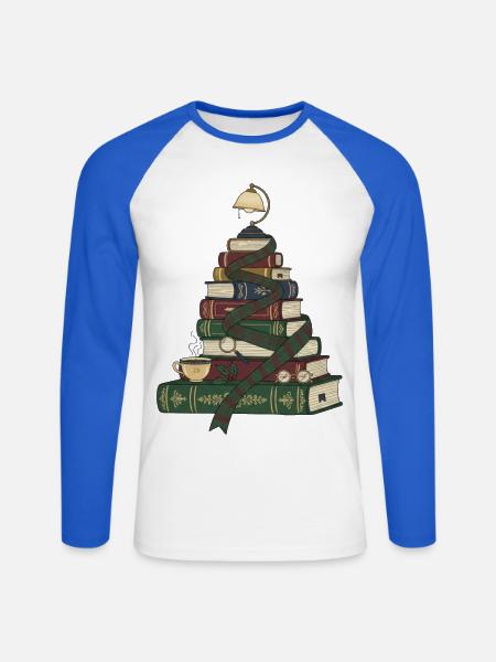 Weihnachtsbaum aus Büchern - Unisex Baseballshirt langarm - Weiß/Royalblau