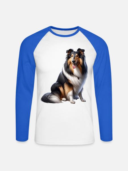 Langhaar Collie Collie - Unisex Baseballshirt langarm - Weiß/Royalblau