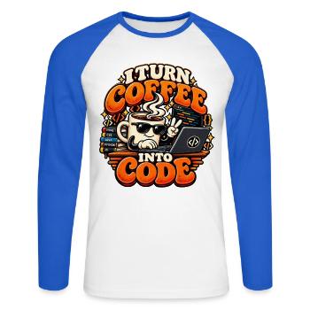 Ich verwandle Kaffee in Code | Programmierer - Unisex Baseballshirt langarm - Weiß/Royalblau - Vorne - Nik (191cm)