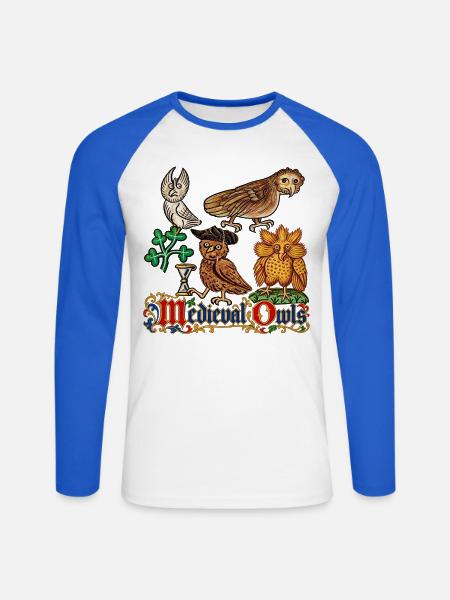 Verzierte mittelalterliche Eulen - Unisex Baseballshirt langarm - Weiß/Royalblau