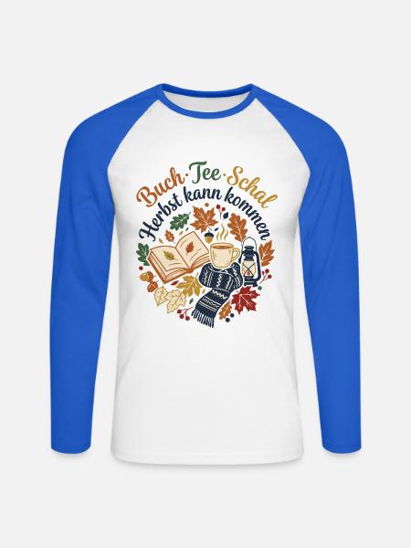 Herbstzeit - Tee Buch Schal - Unisex Baseballshirt langarm - Weiß/Royalblau