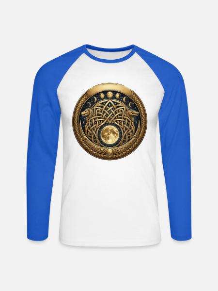 Keltischer Knoten und Vollmondmedaillon - Unisex Baseballshirt langarm - Weiß/Royalblau
