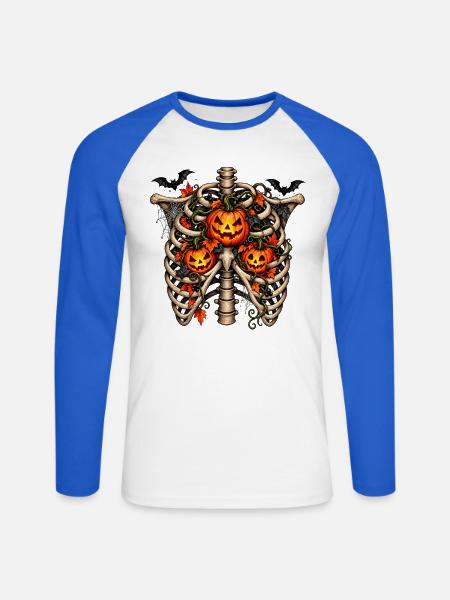 Halloween-Rippen mit Kürbis - Unisex Baseballshirt langarm - Weiß/Royalblau