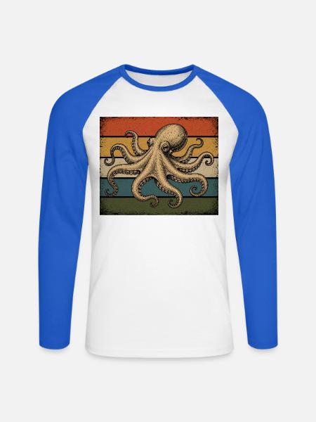 Krake Meeresfauna - Unisex Baseballshirt langarm - Weiß/Royalblau