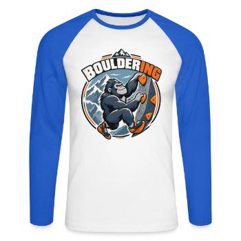 Süßer Gorilla beim Bouldern – Kletter Affe - Unisex Baseballshirt langarm - Weiß/Royalblau - Vorne - Nik (191cm)