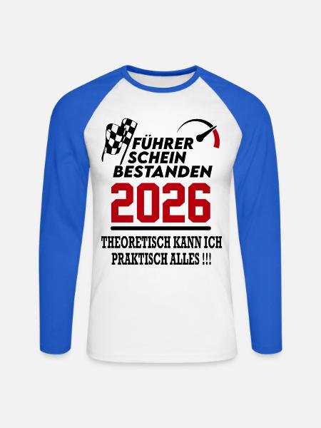 Führerschein bestanden 2026 Sprüche Fahrschule - Unisex Baseballshirt langarm - Weiß/Royalblau