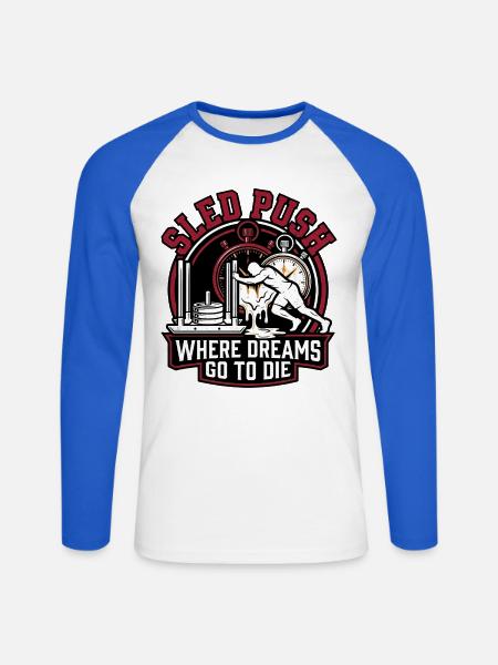 Sled Push – Wo Träume sterben | Schlittenschieben  - Unisex Baseballshirt langarm - Weiß/Royalblau