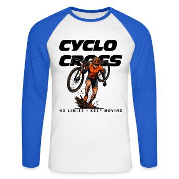 Cyclocross No Limits - Keep Moving Fahrrad T-Shirt - Unisex Baseballshirt langarm - Weiß/Royalblau - Vorne - Nik (191cm)