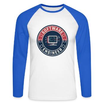 Vintage Software Engineer Code Terminal Patch Top - Unisex Baseballshirt langarm - Weiß/Royalblau - Vorne - Nik (191cm)