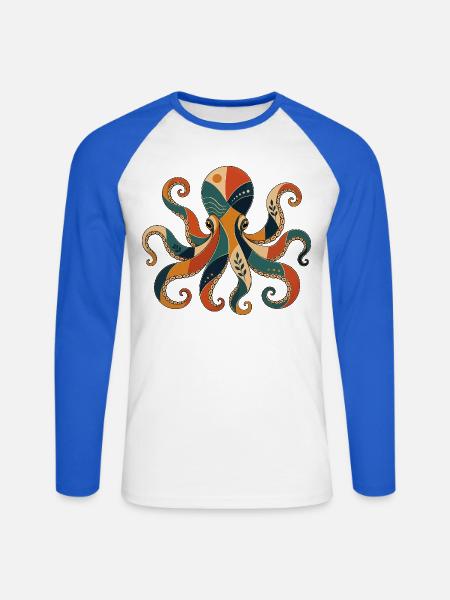 Oktopus Geometrisch - Unisex Baseballshirt langarm - Weiß/Royalblau