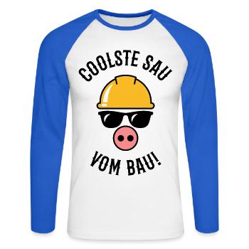 Coolste Sau Vom Bau! (Bauarbeiter / Handwerker) - Unisex Baseballshirt langarm - Weiß/Royalblau - Vorne - Nik (191cm)