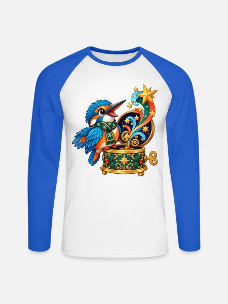 Eisvogel mit Kometen-Spieluhr - Unisex Baseballshirt langarm - Weiß/Royalblau