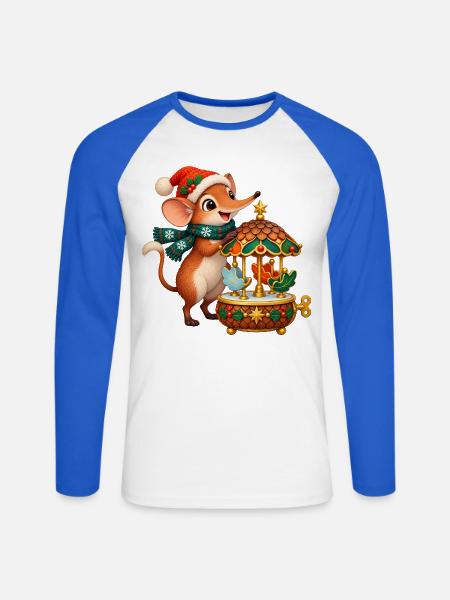 Rüsselspringer mit Eichelkarussell-Spieluhr - Unisex Baseballshirt langarm - Weiß/Royalblau