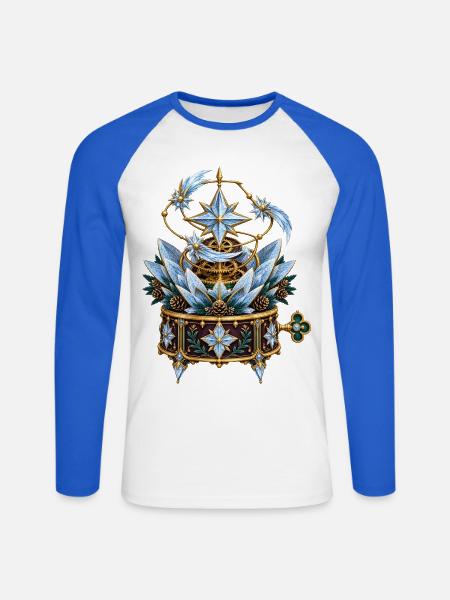 Frostblumen-Uhrwerk mit Kometenmechanik - Unisex Baseballshirt langarm - Weiß/Royalblau