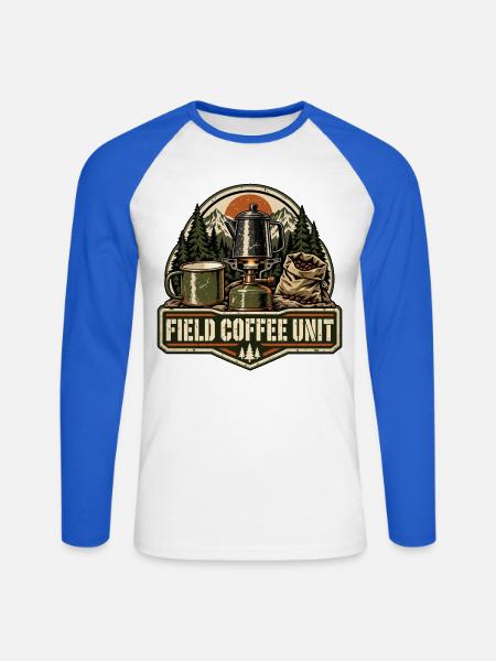 Field Coffee Unit – Retro-Campingkaffee - Unisex Baseballshirt langarm - Weiß/Royalblau