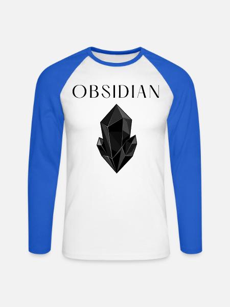 Minimalistischer schwarzer Obsidiankristall - Unisex Baseballshirt langarm - Weiß/Royalblau