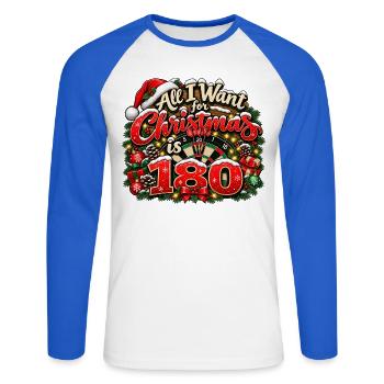 Weihnachten Dart 180 weihnachtliches Dart Motiv  - Unisex Baseballshirt langarm - Weiß/Royalblau - Vorne - Nik (191cm)