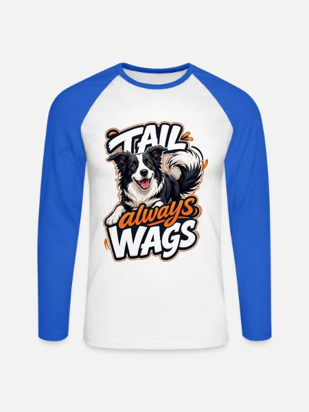 Border Collie - Unisex Baseballshirt langarm - Weiß/Royalblau