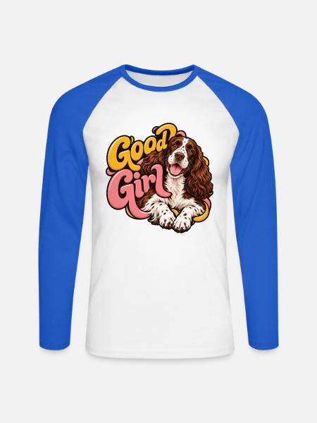 Englischer Springer-Spaniel - Unisex Baseballshirt langarm - Weiß/Royalblau