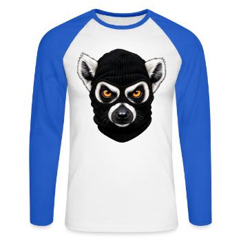 Katta mit Sturmhaube – Frecher Lemur - Unisex Baseballshirt langarm - Weiß/Royalblau - Vorne - Nik (191cm)