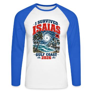I Survived Isaias Gulf Coast 2026 Storm Survivor - Unisex Baseballshirt langarm - Weiß/Royalblau - Vorne - Nik (191cm)
