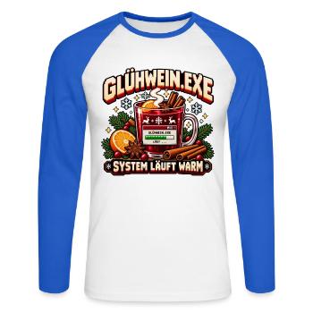 Glühwein.exe – System läuft warm - Unisex Baseballshirt langarm - Weiß/Royalblau - Vorne - Nik (191cm)