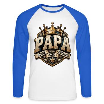 Vatertag Papa stark cool & einzigartig  - Unisex Baseballshirt langarm - Weiß/Royalblau - Vorne - Nik (191cm)