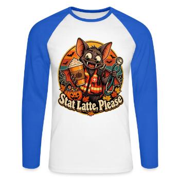 Halloween Fledermaus Notarzt Stat Latte Please - Unisex Baseballshirt langarm - Weiß/Royalblau - Vorne - Nik (191cm)