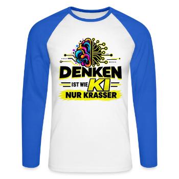 Denken ist wie KI – nur krasser - Unisex Baseballshirt langarm - Weiß/Royalblau - Vorne - Nik (191cm)
