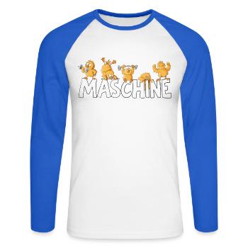 Maschine Küken Workout Fitness Kraftsport Humor - Unisex Baseballshirt langarm - Weiß/Royalblau - Vorne - Nik (191cm)
