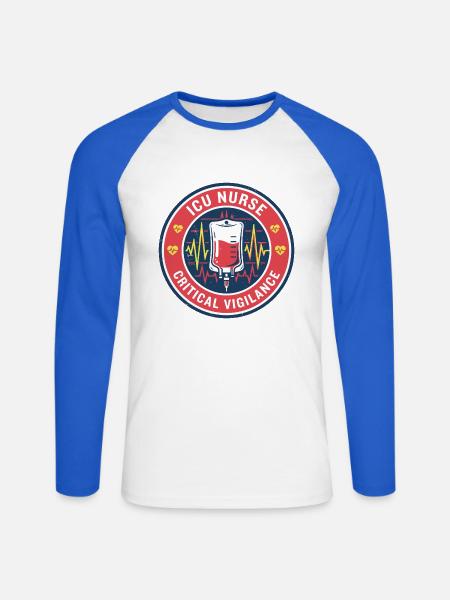 Intensivpfleger-Intensivpfleger-Vitalmonitor-Badge-Geschenk - Unisex Baseballshirt langarm - Weiß/Royalblau