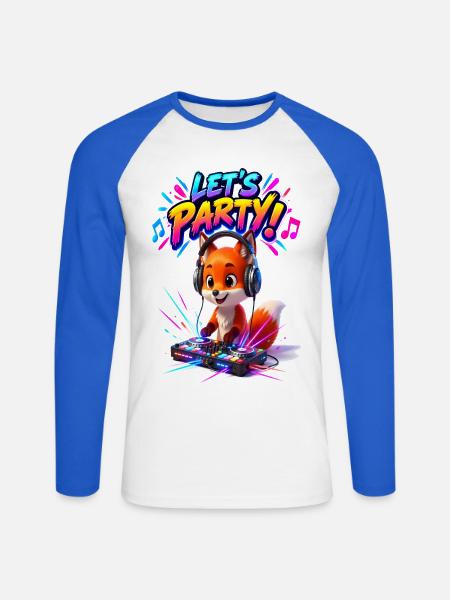 Fox DJ: Lasst uns feiern - Unisex Baseballshirt langarm - Weiß/Royalblau