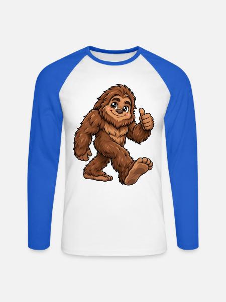 Bigfoot Kawaii Style – Süßes Fabelwesen - Unisex Baseballshirt langarm - Weiß/Royalblau