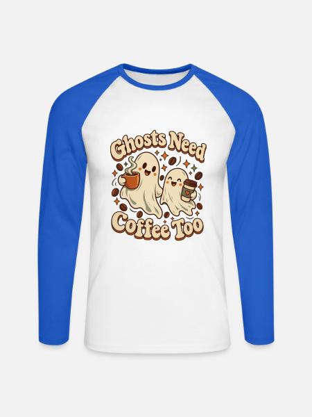 Ghosts Need Coffee Too - Unisex Baseballshirt langarm - Weiß/Royalblau