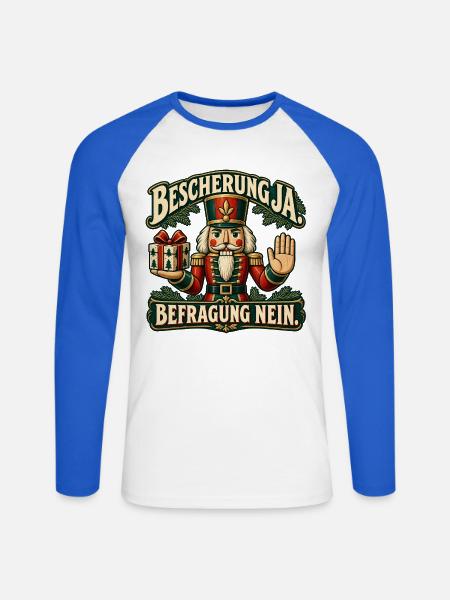 Bescherung ja Befragung nein – Nussknacker - Unisex Baseballshirt langarm - Weiß/Royalblau