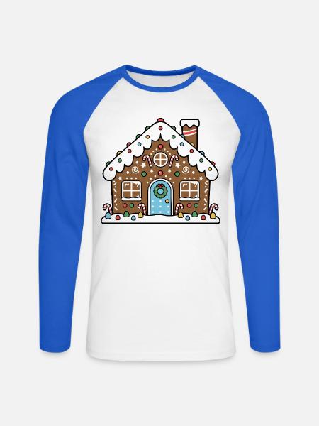 Lebkuchenhaus süßer Weihnachtskeks - Unisex Baseballshirt langarm - Weiß/Royalblau