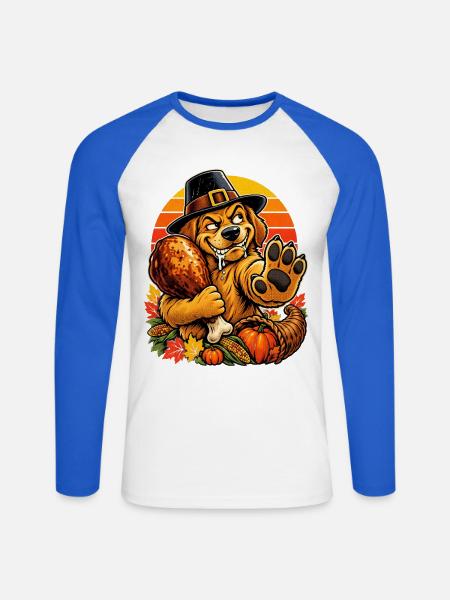 Thanksgiving Hund verteidigt Truthahn Retro - Unisex Baseballshirt langarm - Weiß/Royalblau
