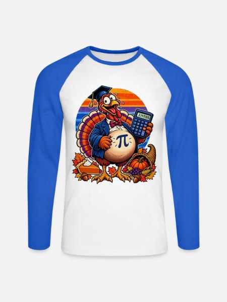 Thanksgiving-Truthahn Mathe-Lehrer mit Pi - Unisex Baseballshirt langarm - Weiß/Royalblau