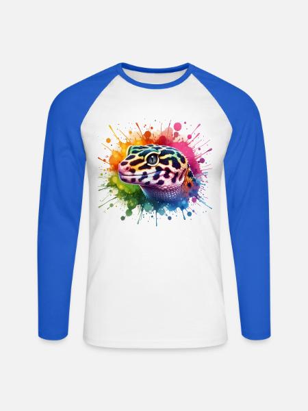 Leopardgecko Motiv - Unisex Baseballshirt langarm - Weiß/Royalblau
