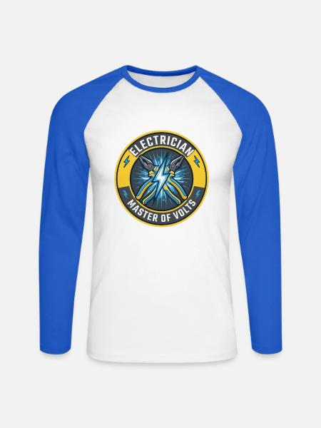 Elektriker Master Of Volts Blitzabzeichen-Geschenk - Unisex Baseballshirt langarm - Weiß/Royalblau