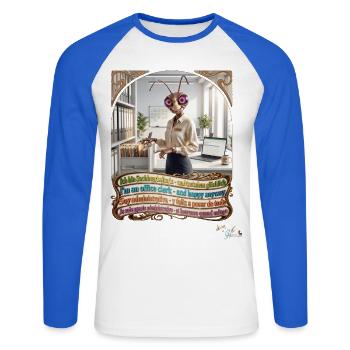 Heuschrecke JOGUE Sachbearbeiterin Büro Pop Art - Unisex Baseballshirt langarm - Weiß/Royalblau - Vorne - Nik (191cm)