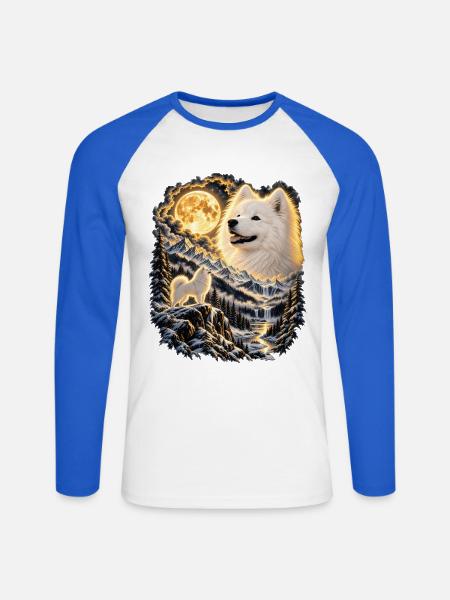 Labrador Hund Mondlicht Bergwelt - Unisex Baseballshirt langarm - Weiß/Royalblau