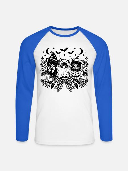 Halloween Katzen - Unisex Baseballshirt langarm - Weiß/Royalblau