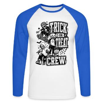 Trick or Treat Crew - Unisex Baseballshirt langarm - Weiß/Royalblau - Vorne - Nik (191cm)