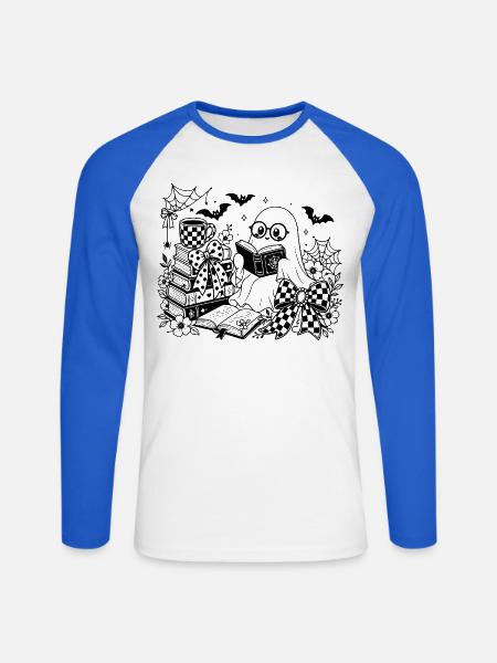 Halloween Bücherwurm - Unisex Baseballshirt langarm - Weiß/Royalblau